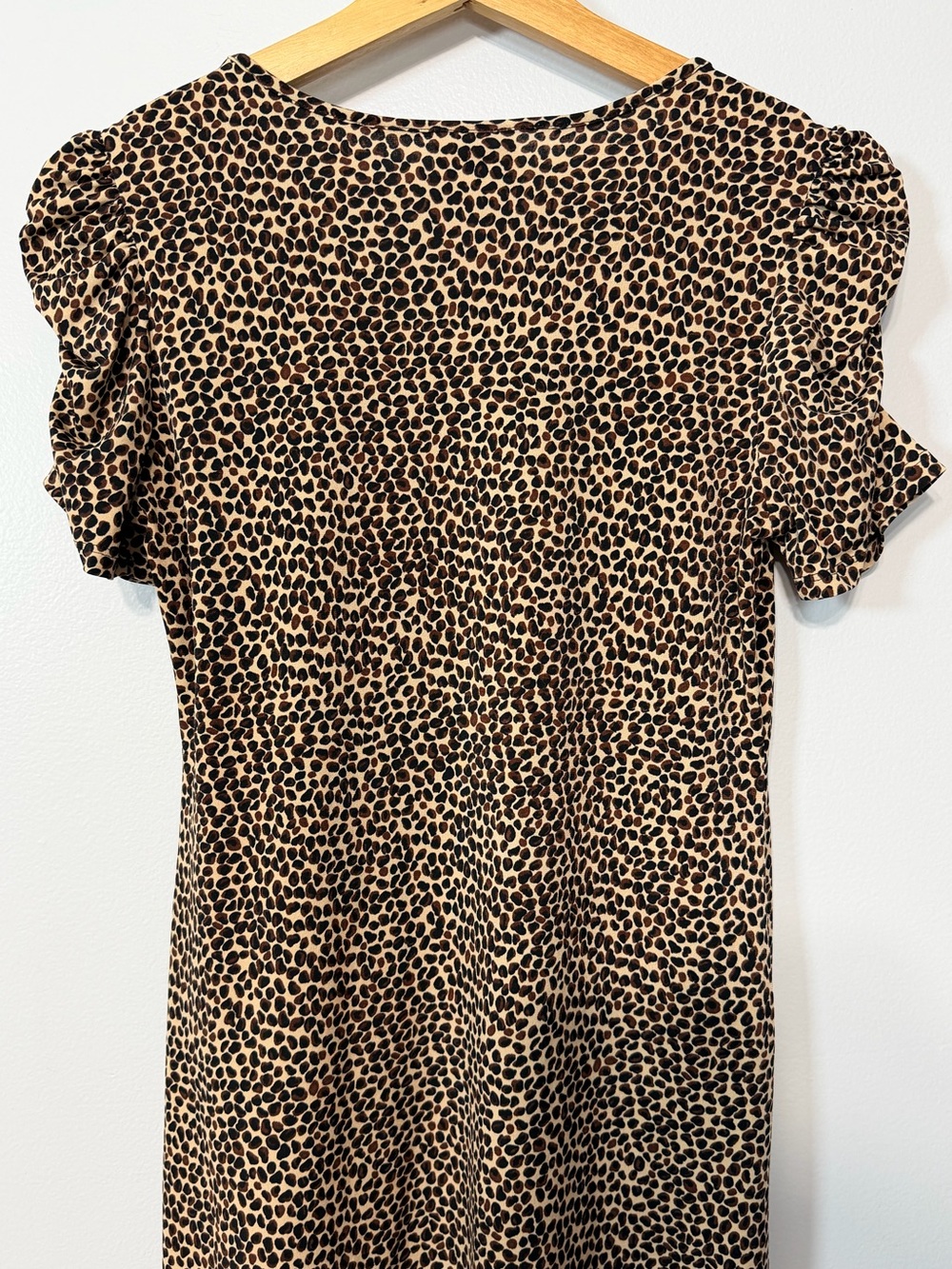 Sweet Storm Y2K Leopard Mini Dress Ruched V Neck Puff Sleeve S - Picture 6 of 10
